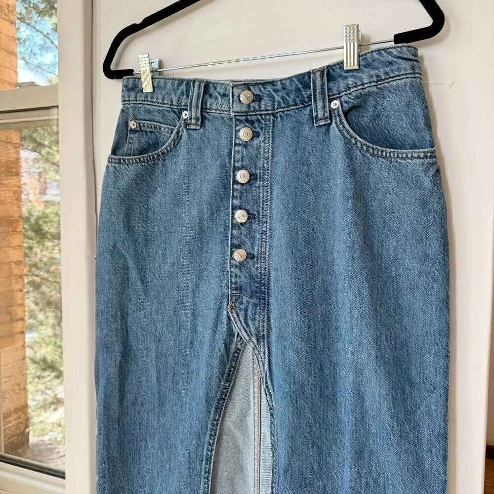 NWT Free People Chani Denim Maxi Skirt in Blue 29